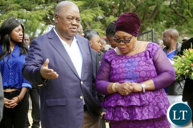 Fourth Republican President Rupiya Banda(l) and Former First Lady Vera Tembo Chiluba (r) during Memorial Service for the late second Republican President Fredrick Chiluba at Embassy Park in Lusaka