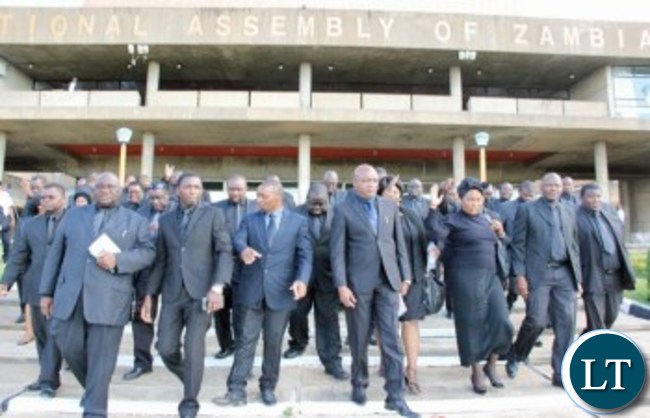 UPND MPs taking the 'walk of shame' out of Parliament after the suspension was announced