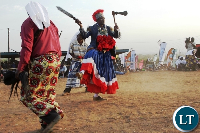 Mwata kazembe paul mpemba kanyembo performing the umutomboko dance during the umutomboko ceremony in mwansabombwe Photos by Charles Banda ZANIS