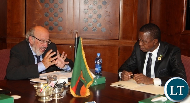 President Edgar Chagwa Lungu holds bilateral talks with European Union High Level Facilitator Mr Louis Michel at Sheraton Hotel in Addis Ababa, Ethiopia.