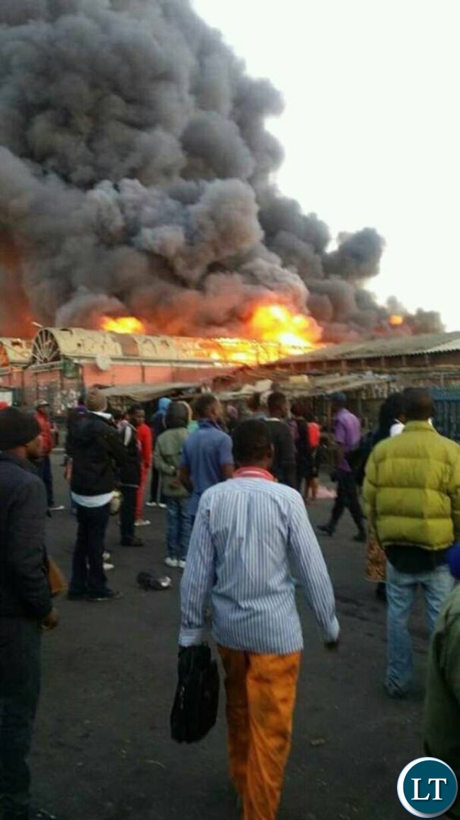 Lusaka's City Market on Fire