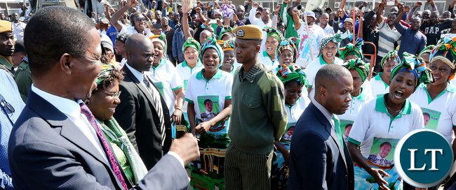 President Edgar Lungu greets Pf Cadres at the airport