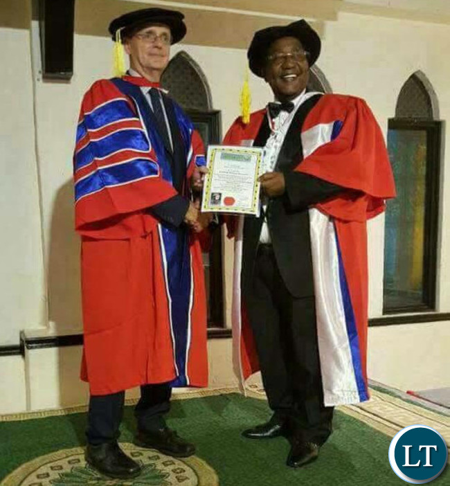UPND Vice President Geoffrey Bwalya Mwamba receiving his doctorate