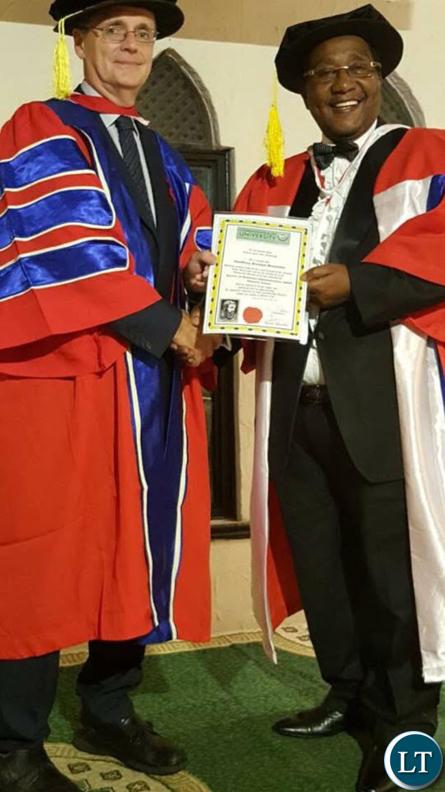 UPND Vice President Geoffrey Bwalya Mwamba receiving his doctorate