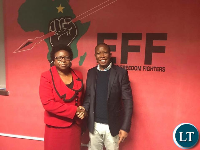 UPND Chairperson Mutale Nalumango with EFF president Julius Malema
