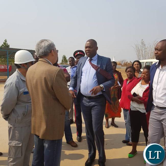 Copperbelt Minister Lusambo being welcomed by officials from AVIC International during the tour of the construction site of the new Ndola International Airport