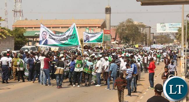 PF members during a solidarity march in Kitwe Central Business District