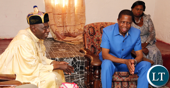 President Edgar Lungu with Mwine Lubemba Chitimukulu Kanyanta Manga 11 arrive at the arena to start the Annual Ukusefya pa Ngwena Traditional Ceremony