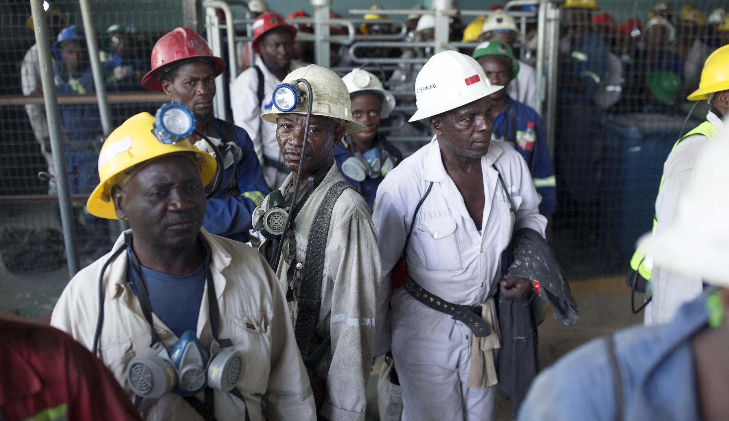 Mine workers in one of the Zambian Mines on the Copper belt