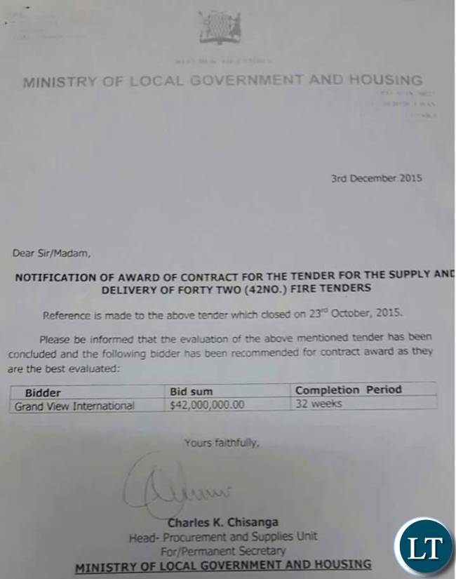 Award contract letter