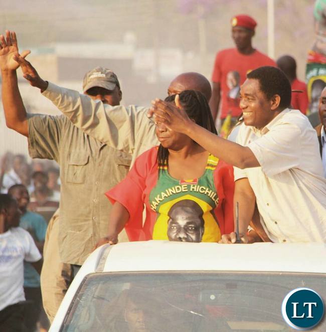 HH and Mutale Nalumango arriving at the rally
