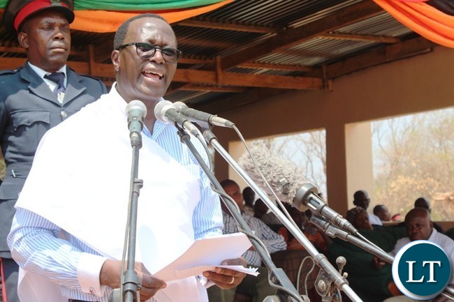 EASTERN Province Permanent Secretary, Chanda Kasolo, speaking when he officiated at this year’s Tuwimba traditional ceremony of the Nsenga people of Nyimba district on Saturday. PICTURE BY STEPHEN MUKOBEKO/ZANIS