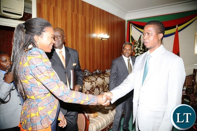 President Edgar Lungu welcomes Amnesty International Deputy Regional Director: Campaigns during courtesy call on the President at State House