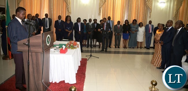 President Edgar Lungu speaking to the newly appointed Ambassadors and Permanents Secretaries during the swearing in ceremony at State House President Edgar Lungu speaking to the newly appointed Ambassadors and Permanents Secretaries during the swearing in ceremony at State House