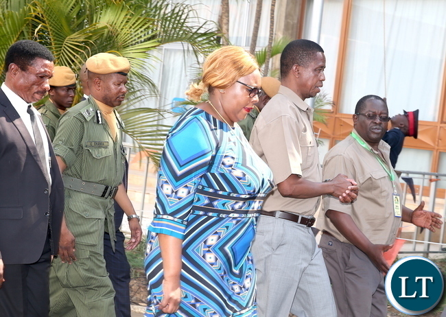 President Edgar Chagwa Lungu with ZNFU president Jervis Zimba , Agriculture Minister Dora Siliya and Livestock and Fisheries Minister Michael Katambo on arrival at Mulungushi International Conference center for the 112 th Zambia National Farmers Union annual General Congress in Lusaka on Thursday, October 26,2017 -Picture by THOMAS NSAMA