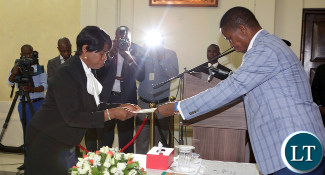 President Edgar Lungu Swearing in Mrs Cecilia Nsenduluka Mbewe - Clerk of the National Assembly at Statehouse