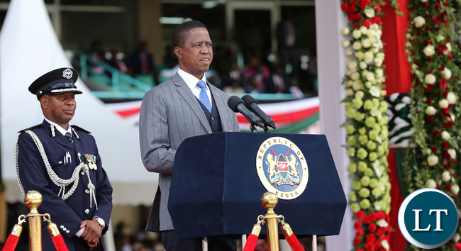 President Lungu addressing Kenyans during the Inauguration ceremony of Uhuru Kenyatta