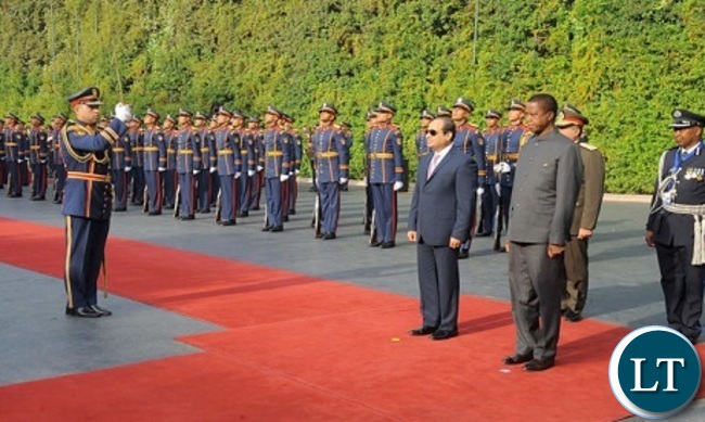 Egypt's Sisi during a reception ceremony to his Zambian counterpart Edgar Lungu in Cairo (Photo-Ahram)