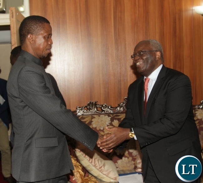 President Edgar Lungu greets Commonwealth special envoy Professor Ibrahim Gambari at State House