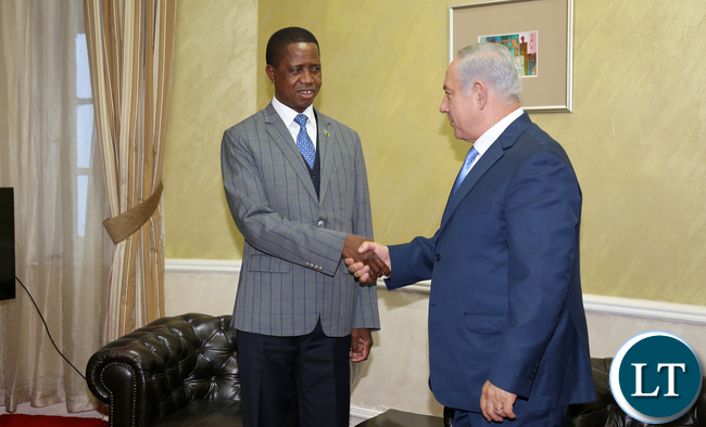 President Edgar Lungu with Isreal Prime Minister at State house in Nairobi after the Inauguration ceremony of President Uhuru Kenyatta 9493