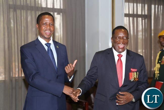 President Edgar Lungu beads farewell to Newly sworn in Zimbabwean President Emmerson Mnangagwa during private talks at Sheraton hotel in Harare