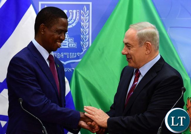 Israel Prime minister Benjamin Netanyahu and President of Zambia Edgar Lungu. (photo credit-Israeli Government Press Office)