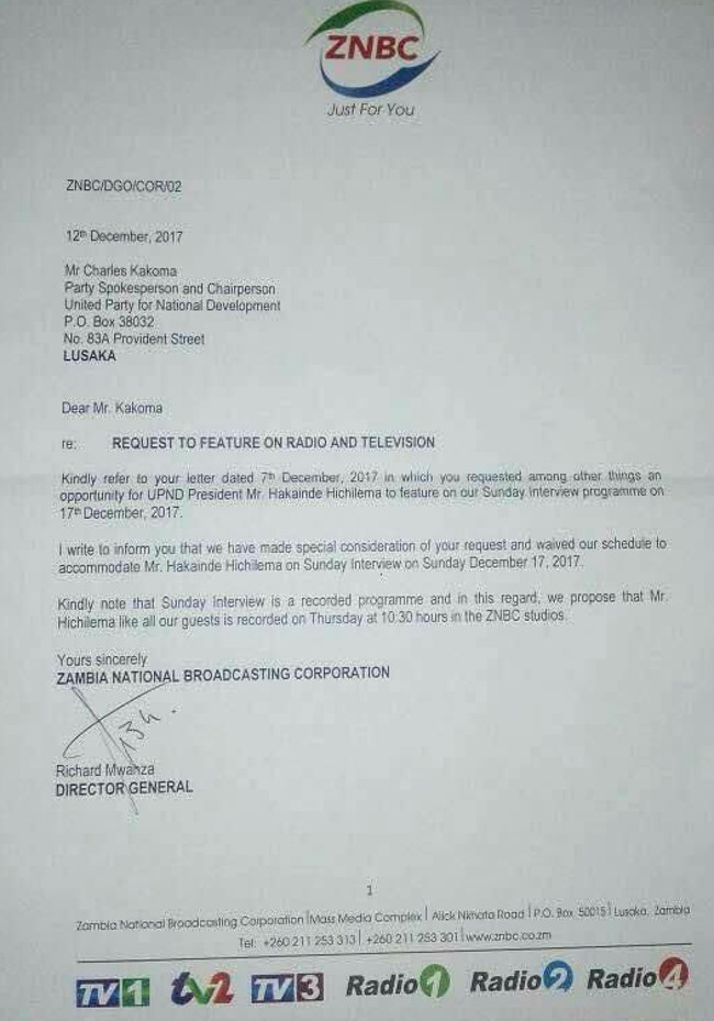 zambia znbc grants hh sunday interview request interview request