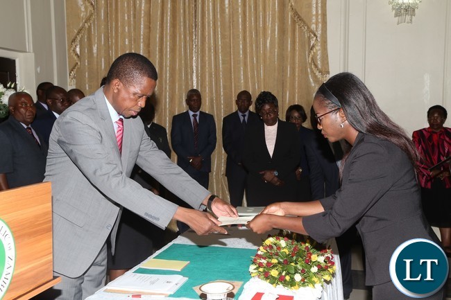 President Edgar Lungu receives Affidavit of Oaths from newly sworn in High Court Judge Mrs.Cathrine Phiri at State House