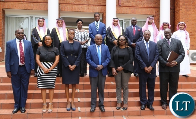 President Edgar Lungu and First Lady Esther Lungu taking official photo with the term from Saudi Arabia and Zambia shortly after they called on the first lady at State House