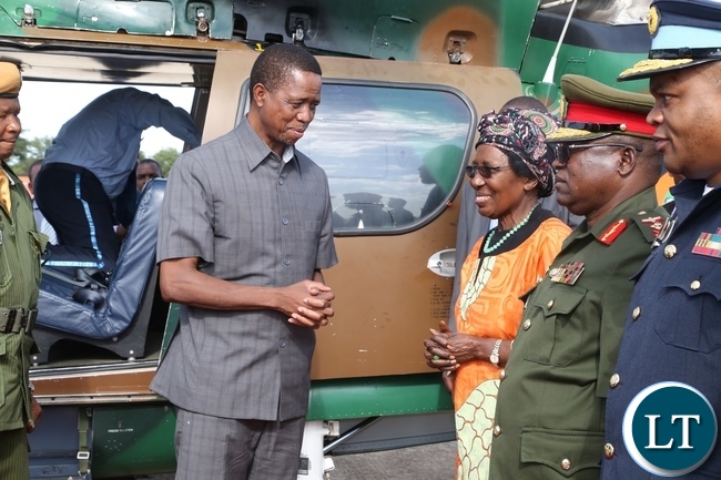 President Edgar Lungu confers with Vice President Inonge Wina at ZAF Lusaka shortly before his departure to Muchinga Province for three days working visit President Edgar Lungu confers with Vice President Inonge Wina at ZAF Lusaka shortly before his departure to Muchinga Province for three days working visit
