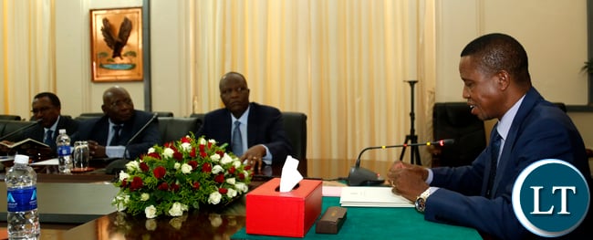 President Edgar Chagwa Lungu (right) addresses Ministers and Permanent Secretaries at State House in Lusaka on Friday, January 26,2018. PICTURE BY SALIM HENRY/STATE HOUSE ©2018