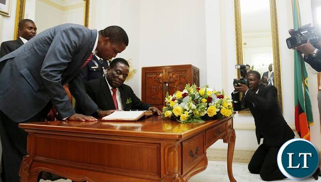 Visiting Zimbabwean President Emmerson Mnangagwa with President Edgar Lungu at State House