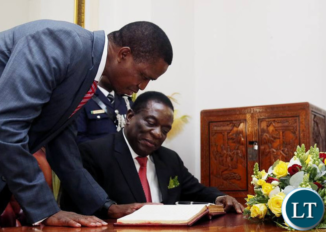 Visiting Zimbabwean President Emmerson Mnangagwa with President Edgar Lungu at State House