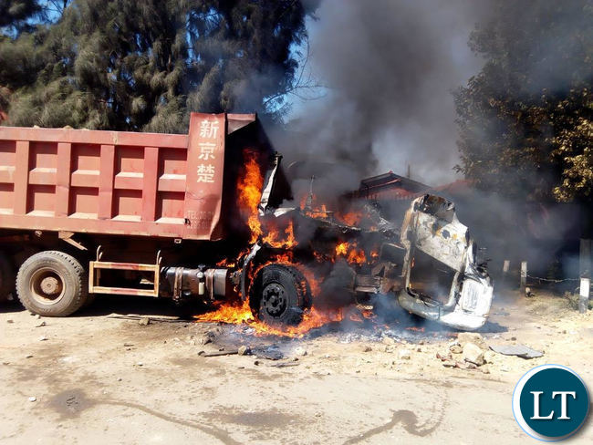 Burnt truck in Kanyama riots