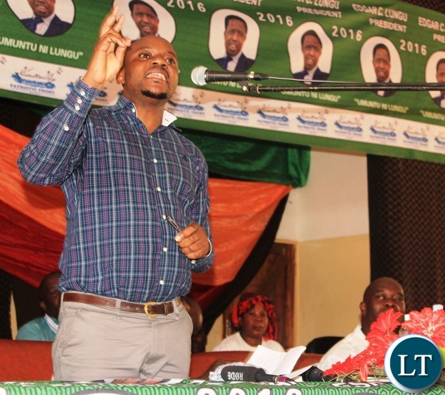 Patriotic Front Media Deputy Director addresses party members at the PF Mobilization meeting in Lufwanyama District