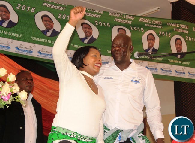 PF Secretary General, Davis Mwila (right) and Minister of Information and Broadcasting Services, Kampamba Mulenga, address party members at the PF Mobilization meeting in Lufwanyama District