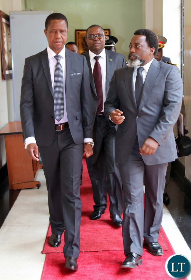 President Edgar Lungu Welcomes President Joseph Kabila at State house For Official Talks