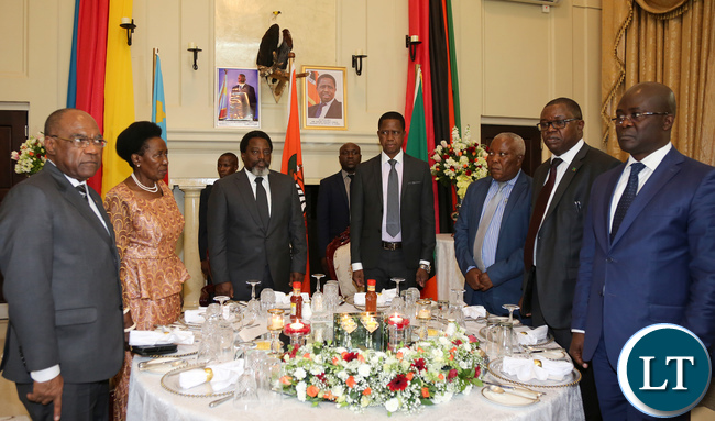 President Edgar Lungu with President Joseph Kabila at State house during State dinner