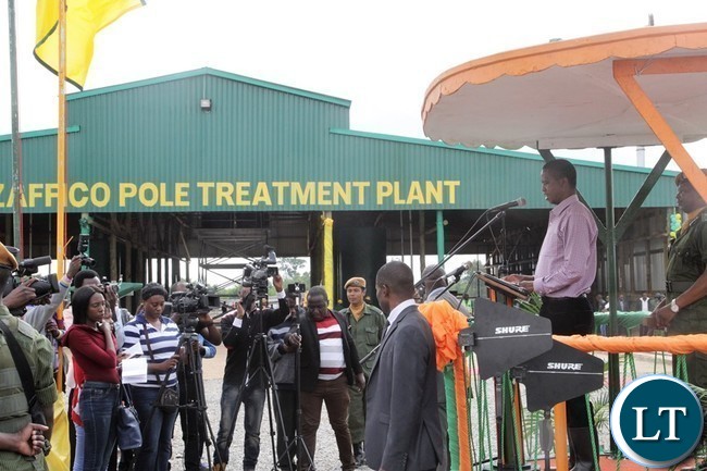 President Lungu commissioning the ZAFICO Pole treatment Plant in Kalulushi