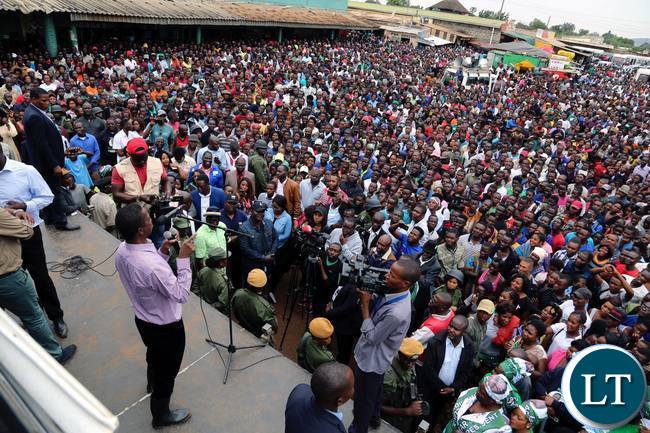 President Edgar Lungu (left) addresses people in Masala Township in Ndola on Friday, February 9,2018. PICTURE BY SALIM HENRY/STATE HOUSE ©2018