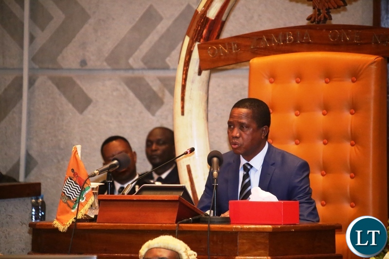 President Edgar Lungu delivers his speech during the State of the Nation address at Parliament Buildings