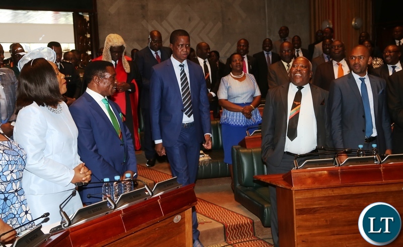 President Edgar Lungu and Speaker of National Assembly Dr. Patrick Matibeni enters Chambers at Parliament Buildings