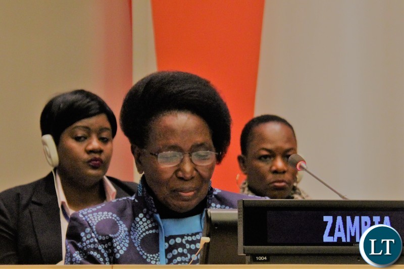 Vice-President Inonge Wina making interventions at the High Level side event which was themed: “Accelerating efforts to end female genital mutilation and child marriage by 2030.” at the United Nations (UN) in New York. Picture courtesy of Zambia Mission at the United Nations/WALLEN SIMWAKAVice-President Inonge Wina making interventions at the High Level side event which was themed: “Accelerating efforts to end female genital mutilation and child marriage by 2030.” at the United Nations (UN) in New York. Picture courtesy of Zambia Mission at the United Nations/WALLEN SIMWAKA
