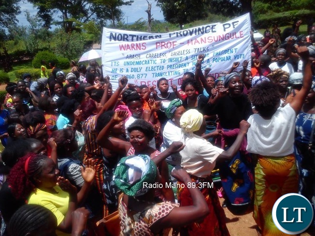 Hundreds of Patriotic Front members in Northern Province protests over demining remarks issued against President Edgar Lungu attributed to Prof. Michelo Hansungule in Kasama today:- Picture by Tizaona Ngoma (ZANIS)