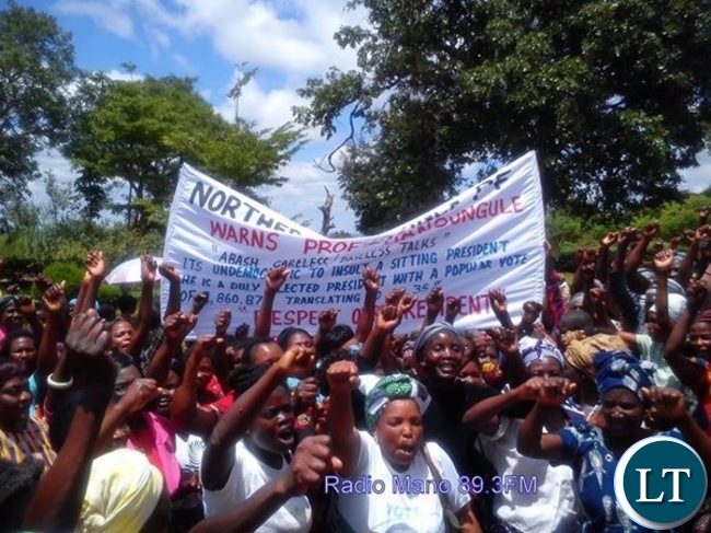 Patriotic Front (PF) in Northern Province protests over demining remarks issued against President Edgar Lungu attributed to Prof. Michelo Hansungule in Kasama today:- Picture by Tizaona Ngoma (ZANIS)