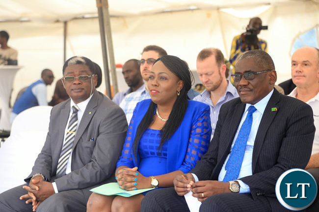 Permanent Secretary Rev. Howard Sikwela, WWF Zambia Country Director Nachilala Nkombo and Minister of Tourism and Arts Charles Banda during the launch of the drones project.