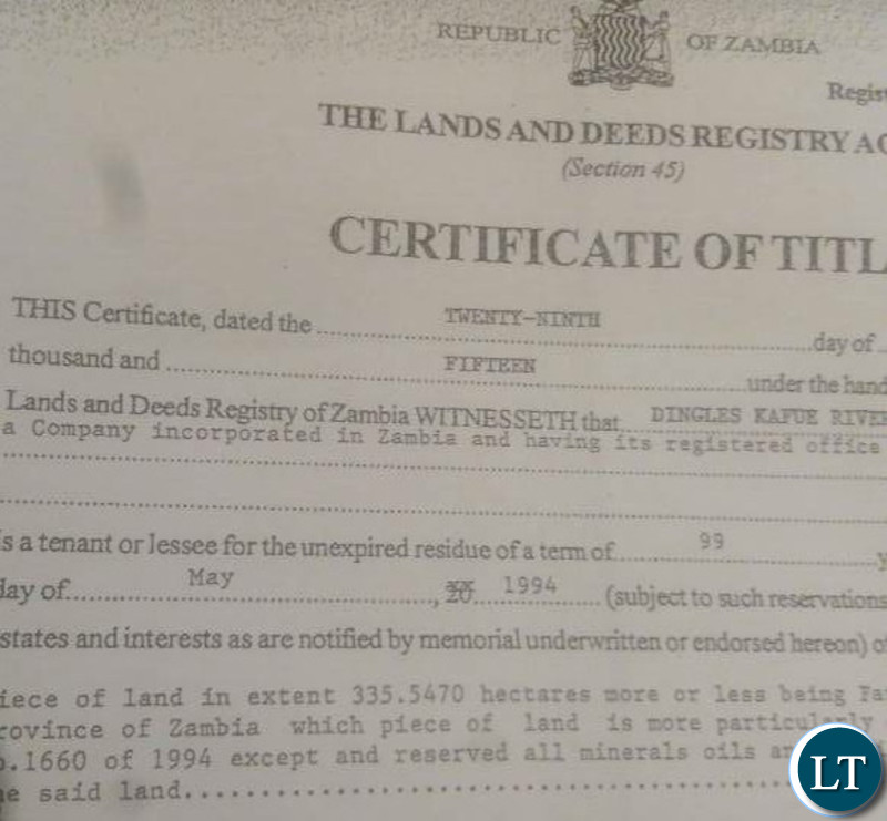 Title Deeds issued to Dingles Kafue River Lodge