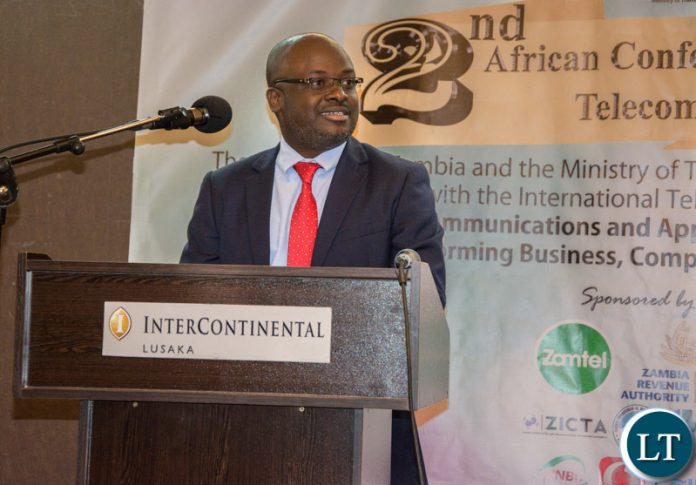 Zamtel CEO Sydney Mupeta speaking during a Cocktail party hosted for delegates attending the Second Regional African Conference in Lusaka