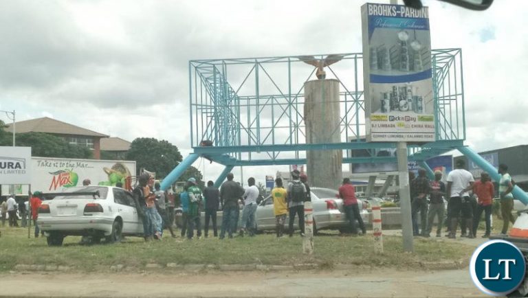 Lusaka City Council pulls down the controversial Kafue roundabout billboard