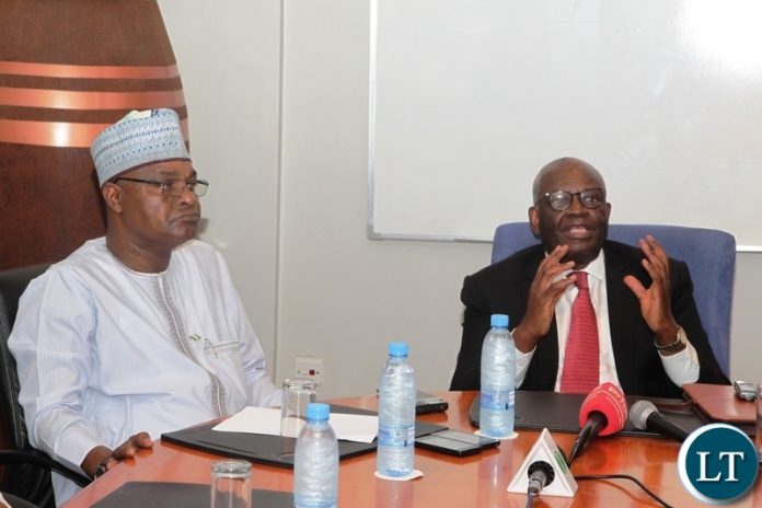 Commonwealth Special envoy to Zambia Professor Ibrahim Gambari flanked by Nigerian High Commissioner to Zambia Sifamu Inu Umoru Momoh stressing a point during a press conference held at State House Commonwealth Special envoy to Zambia Professor Ibrahim Gambari flanked by Nigerian High Commissioner to Zambia Sifamu Inu Umoru Momoh stressing a point during a press conference held at State House